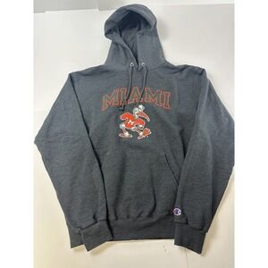 Champion Miami Hurricanes UM Sweater Men Small‎ Grey Pullover Hoodie Sweatshirt